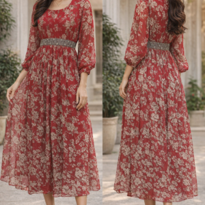w0316 red floral printed midi dress