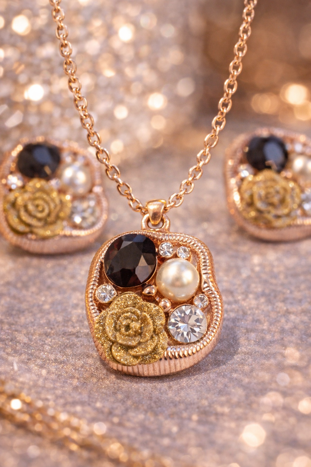 a0099 rose gold floral stone pendant necklace set a0099 rose gold floral stone pendant necklace set