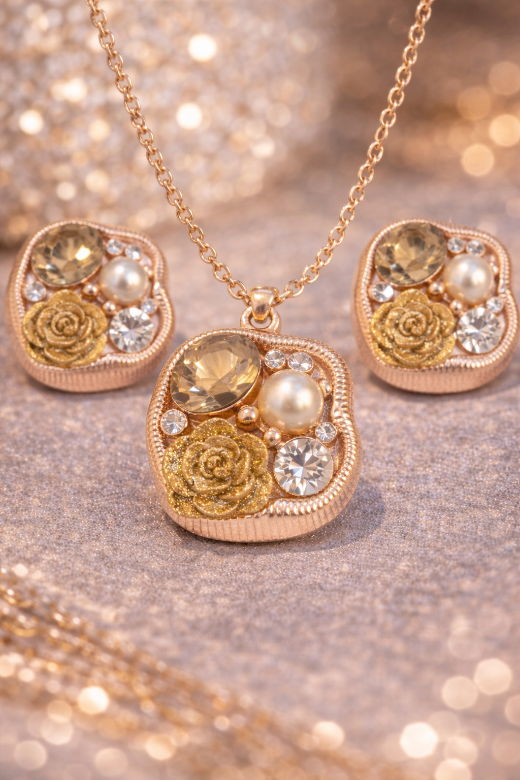 a0099 rose gold floral stone pendant necklace set a0099 rose gold floral stone pendant necklace set