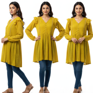 w0189 women’s mustard solid flared short kurti