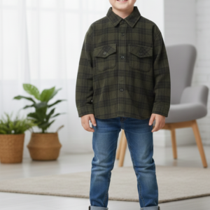 b0012 boys checkered full sleeve shirt – olive green