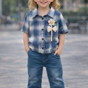 g0067 girls checked shirt– blue