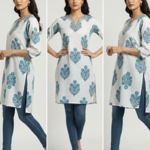 w0237 women’s blue ethnic print short kurti
