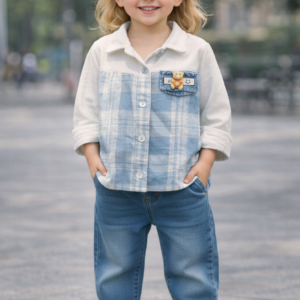 g0064 girls checked shirt – blue & white