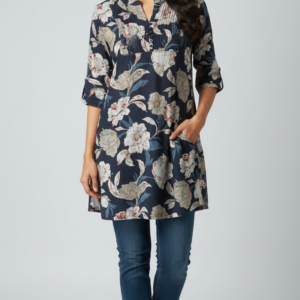 w0211 women’s navy blue floral printed short kurti