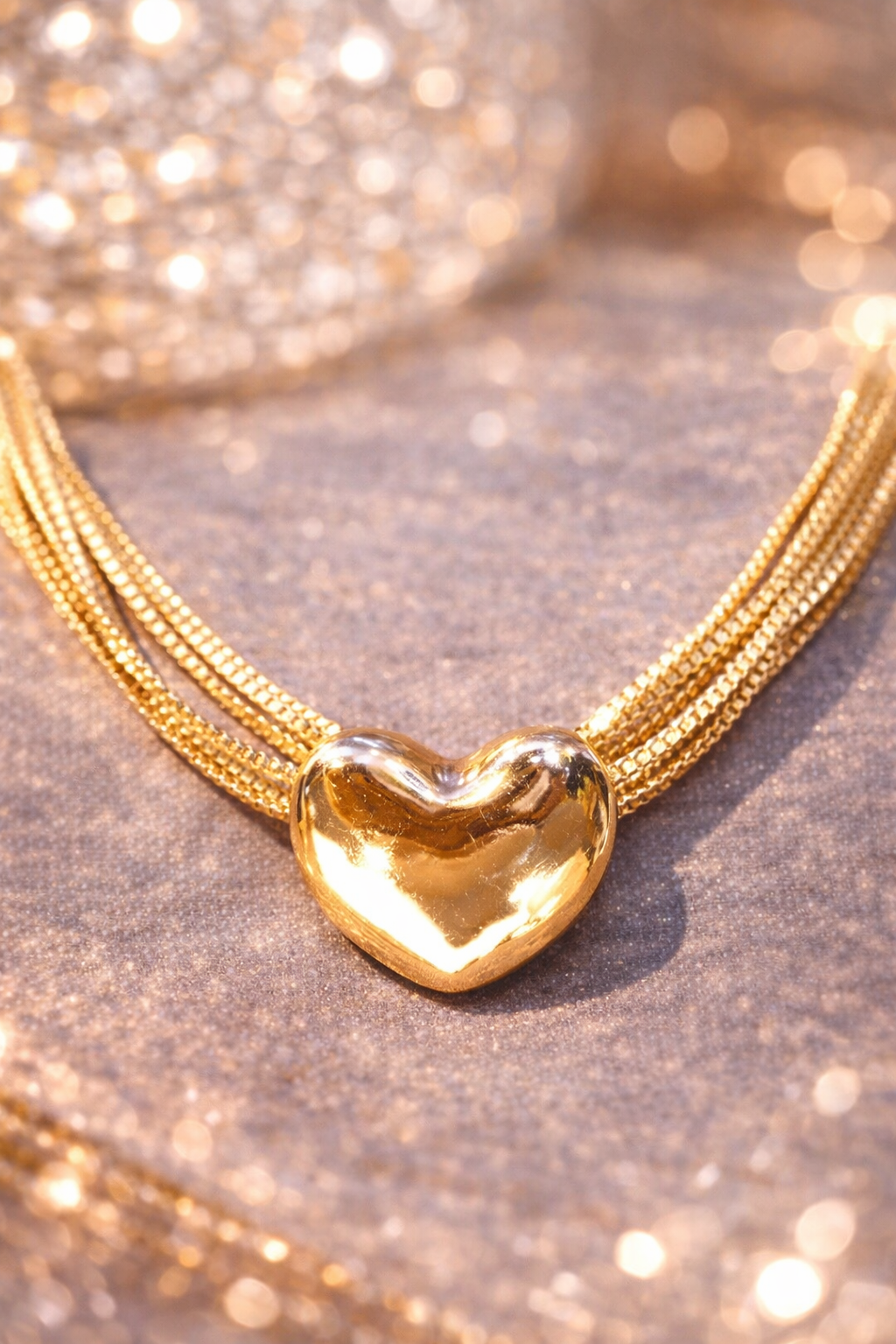 a0139 gold tone heart pendant multi strand necklace a0139 gold tone heart pendant multi strand necklace